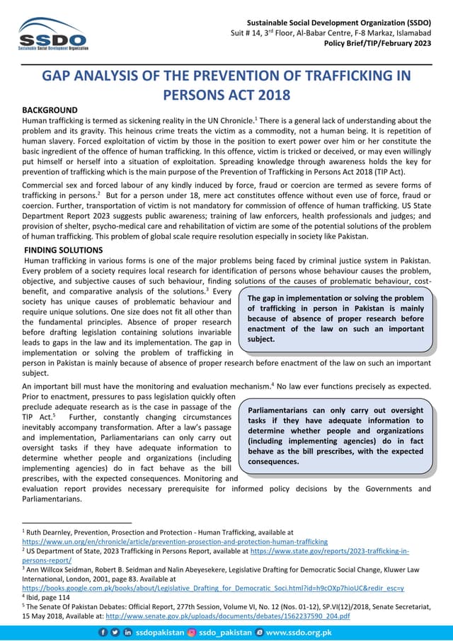 GAP ANALYSIS OF THE PREVENTION OF TRAFFICKING IN PERSONS ACT 2018