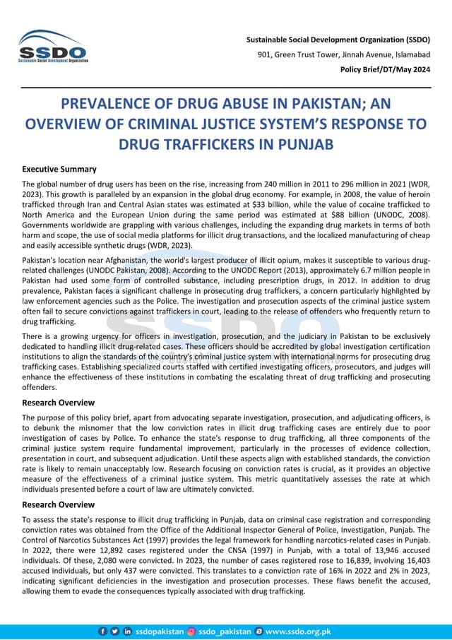 PREVALENCE OF DRUG ABUSE IN PAKISTAN; AN OVERVIEW OF CRIMINAL JUSTICE SYSTEM’S RESPONSE TO DRUG TRAFFICKERS IN PUNJAB