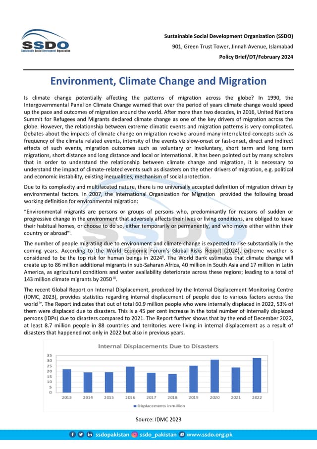Environment, Climate Change and Migration